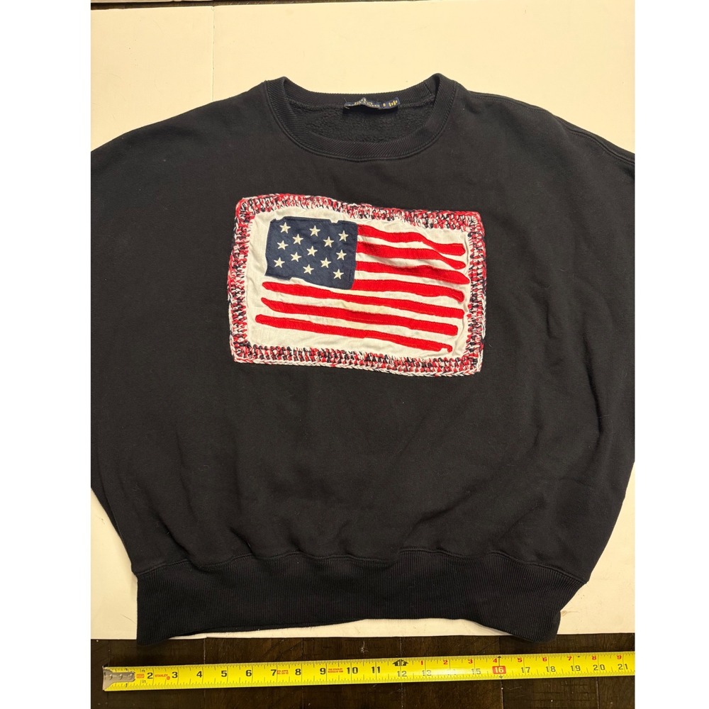 Polo Ralph Lauren American Flag Patch Crewneck Sweatshirt Navy Blue Small